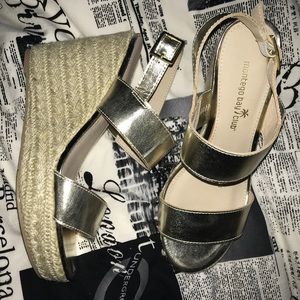 BRAND NEW Strappy gold espadrille wedges!